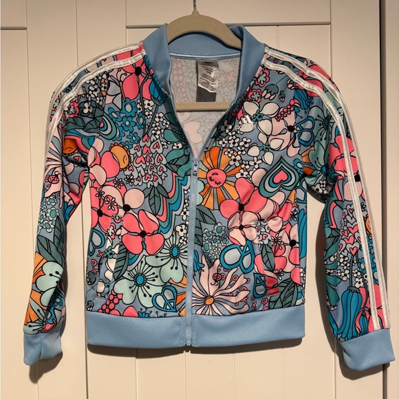 Adidas Kids Floral Track Jacket Size 7/8 – Multicolor Zip-Up - Picture 1 of 7